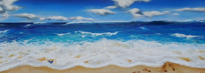 Blues and Foam, 2017, mixed media on canvas, 18 x 50 in. / 45.72 x 127 cm.