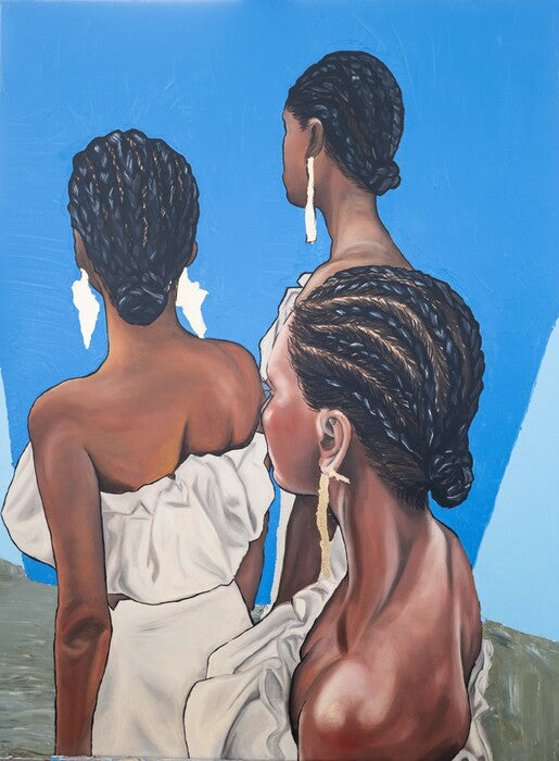 Where Sasa Meets Zamani, 2025, oil and gold on canvas, 40 x 30 in. / 101.6 x 76.2 cm.