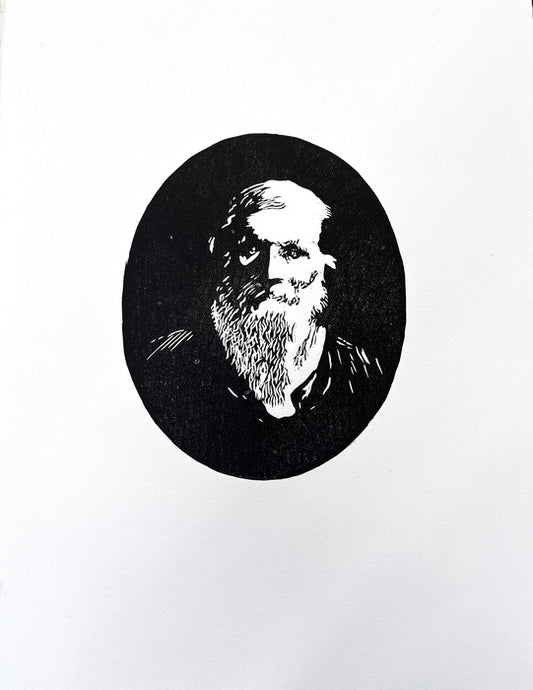 Muir, 2025, woodcut, 12 x 8 in. / 30.48 x 20.32 cm.