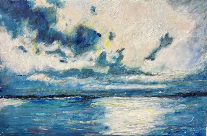 Blue Clouds, White Light, 2026, mixed media on canvas, 36 x 24 in. / 91.44 x 60.96 cm.