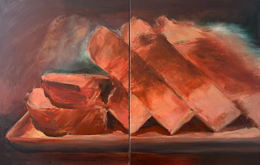 The Fallen Banana Bread, 2025, oil on canvas, 30 x 48 in. / 76.2 x 121.92 cm.