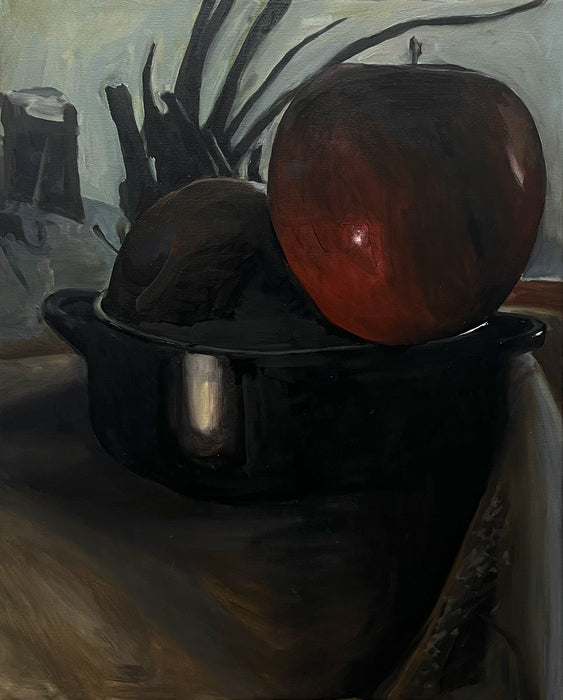Apple in the Night, 2024, oil on canvas, 30 x 24 in. / 76.2 x 60.96 cm.
