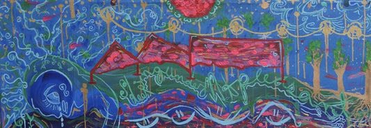 Sleeping Under Mt Pleasant, 2025, acrylic on canvas, 16 x 48 in. / 40.64 x 121.92 cm.