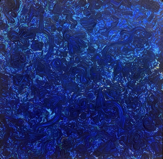 Mermaid Tears Under a Microscope, 2025, acrylic and holofoil on paper, 12 x 12 in. / 30.48 x 30.48 cm.