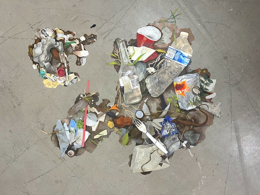 Ecology of Deposition, 2025, oil and colored pencil on plastic, 24 x 30 in. / 60.96 x 76.2 cm.