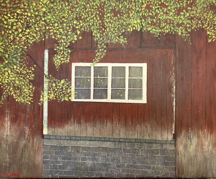 Dr. Sill's Barn, 2025, acrylic on canvas, 22 x 28 in. / 55.88 x 71.12 cm.