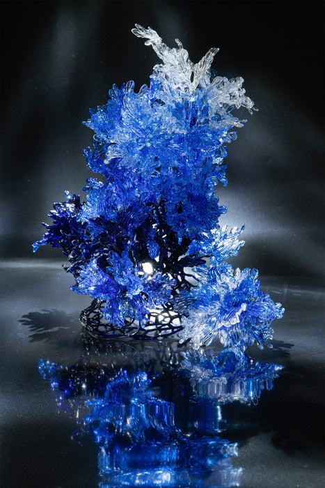 Caerulea, 2025, glass sculpture on aluminum print, 60 x 40 x 3 cm. / 23.6 x 15.7 x 1.18 in.