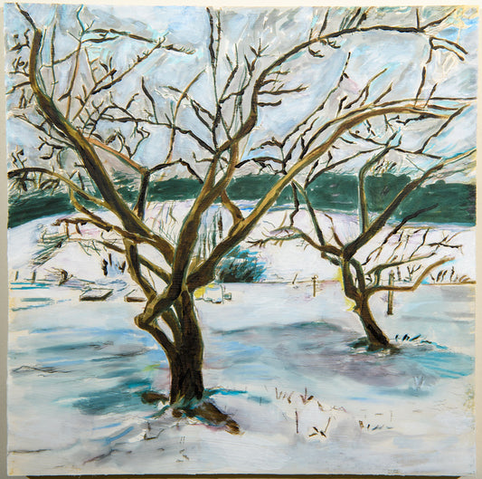 Apple Trees in Winter, 2026, acrylic on panel, 12 x 12 in. / 30.48 x 30.48 cm.