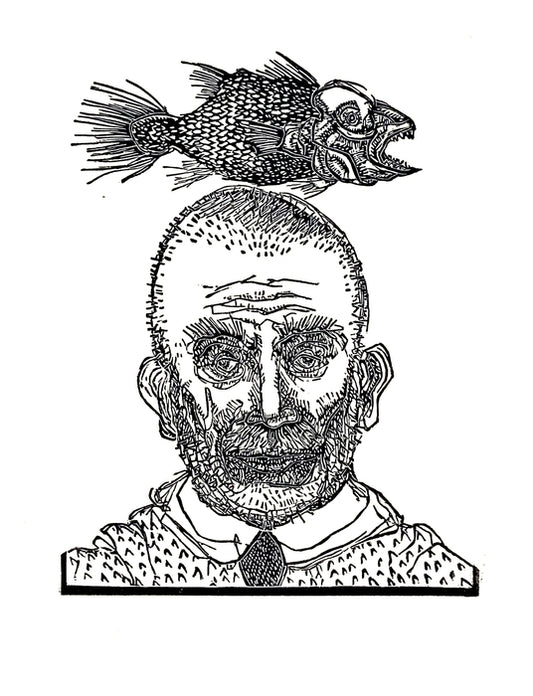 Fish Dream 6, 2024, wood engraving, 5 x 7 in. / 12.7 x 17.78 cm.