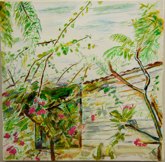 Miami Air B&B 2, 2026, mixed media on board, 12 x 12 in. / 30.48 x 30.48 cm.