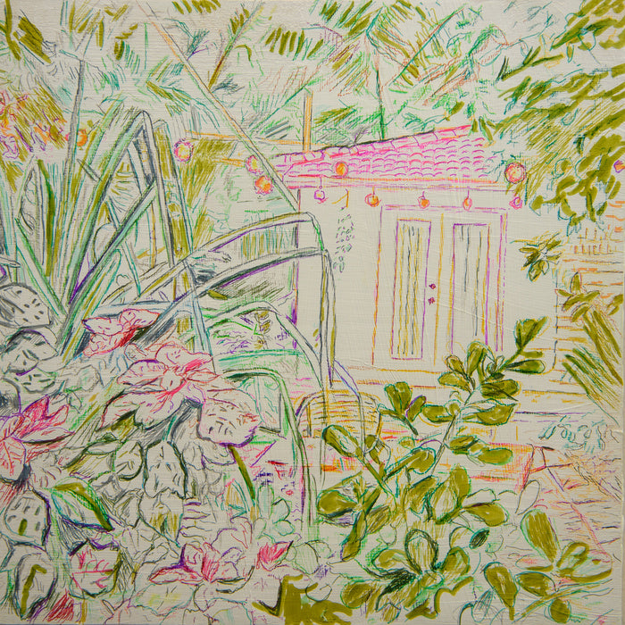 Miami Air B&B 1, 2026, mixed media on board, 12 x 12 in. / 30.48 x 30.48 cm.