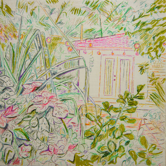 Miami Air B&B 1, 2026, mixed media on board, 12 x 12 in. / 30.48 x 30.48 cm.