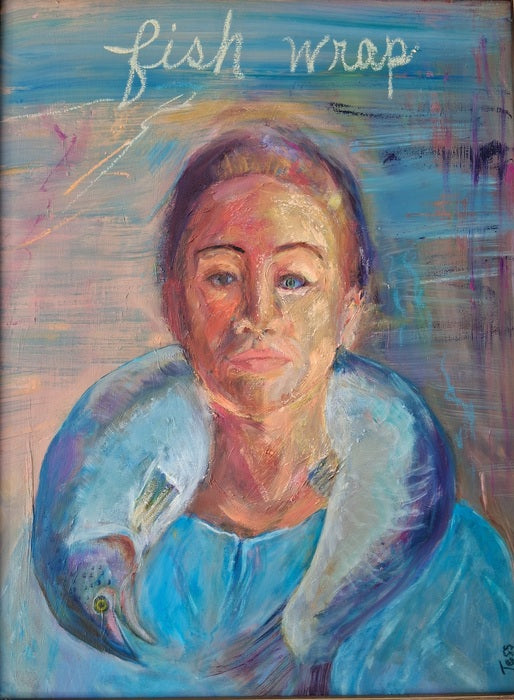 FISH WRAP, 2024, oil paint and oil stick, 16 x 24 in. / 40.64 x 60.96 cm.