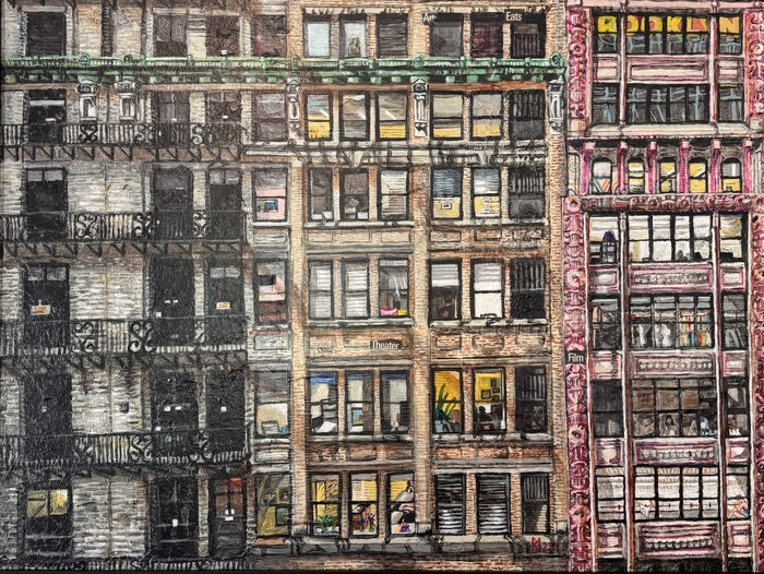 Life in NYC, 2025, mixed media, 31 x 41 in. / 78.74 x 104.14 cm.