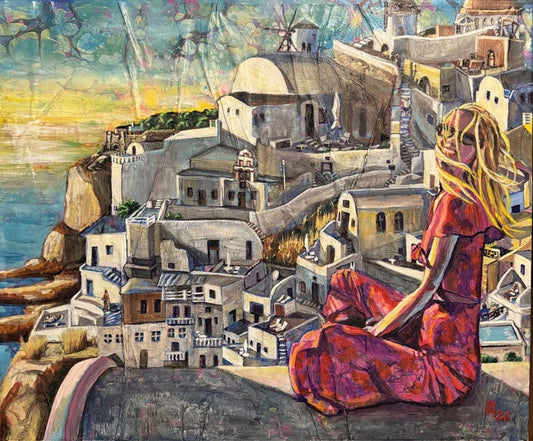 Rachel in Greece, 2026, mixed media, 20 x 24 in. / 50.8 x 60.96 cm.