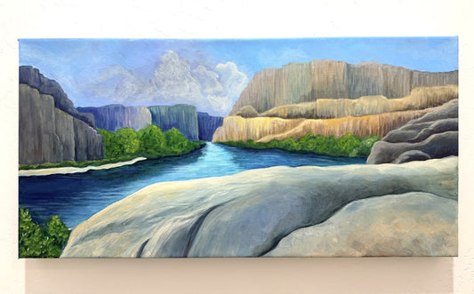 Between Stone and Water, 2026, acrylic, 12 x 24 in. / 30.48 x 60.96 cm.