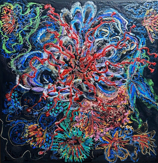 Flores, 2025, mixed media, 24 x 24 in. / 60.96 x 60.96 cm.