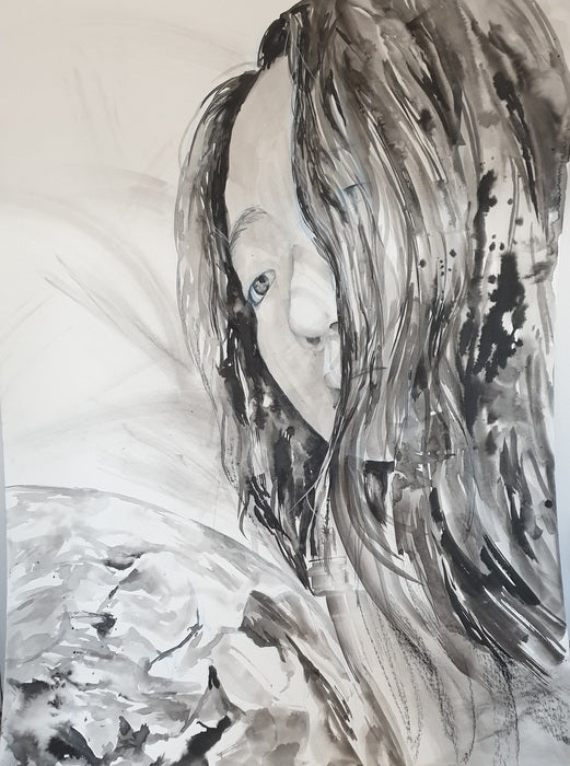 Gaze, 2022, ink, 9 x 13 in. / 22.86 x 33.02 cm.