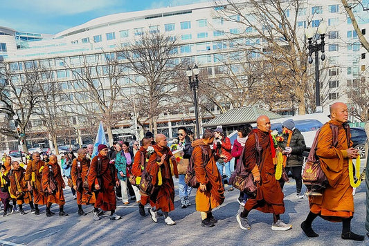 Peaceful Protest - Buddhist Monks Near End of 2300-Mile Trek, 2026, photography, 12 x 8 in. / 30.48 x 20.32 cm.