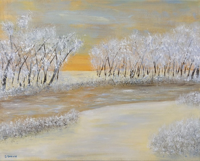 Wintry Dawn, 2026, acrylic on canvas, 16 x 20 in. / 40.64 x 50.8 cm.