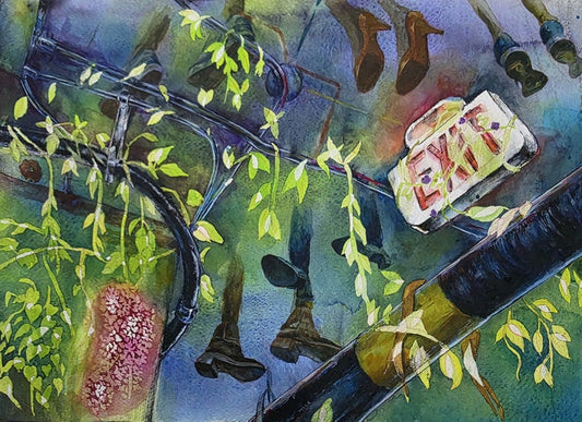 Beneath Our World, 2021, watercolor and ink, 7 x 10 in. / 17.78 x 25.4 cm.