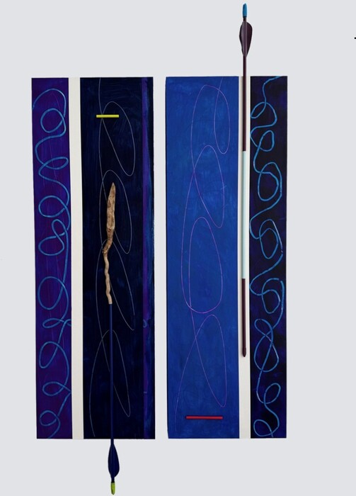 Xeno: Achilles is Alive, 2024, mixed media, 41.5 x 21 in. / 105.41 x 53.34 cm.