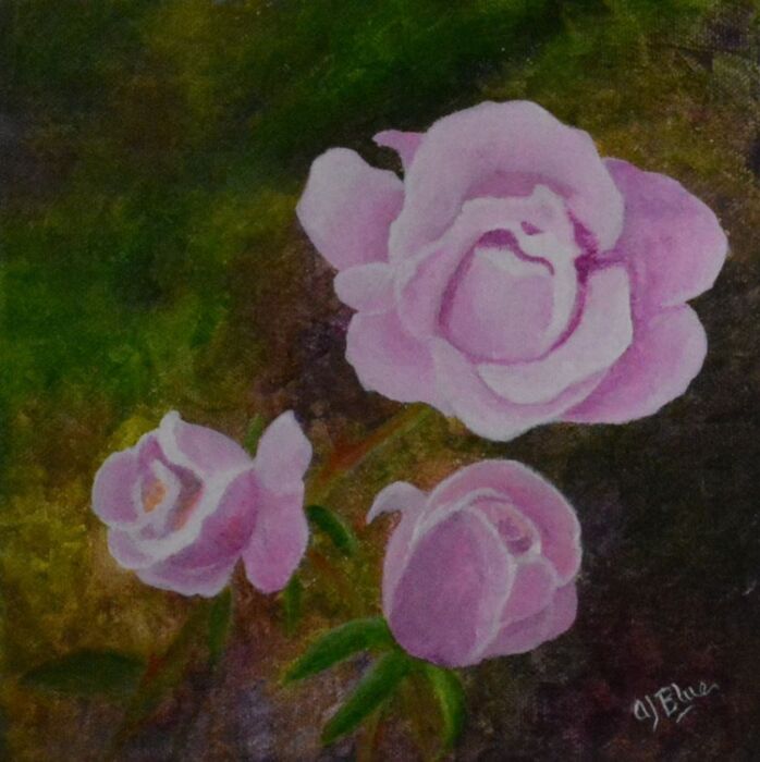 Three Roses, 2024, acrylic, 8 x 8 in. / 20.32 x 20.32 cm.
