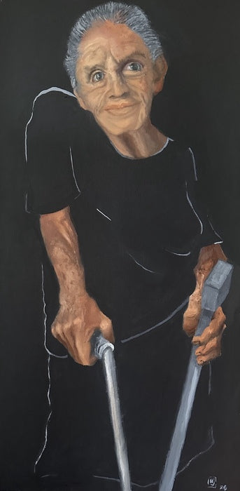 Is She a Dangerous Criminal?, 2025, oil on canvas, 18 x 48 in. / 45.72 x 121.92 cm.