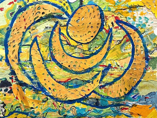 Many Moons of Planet Zentra, 2024, mixed media, 30 x 28 in. / 76.2 x 71.12 cm.