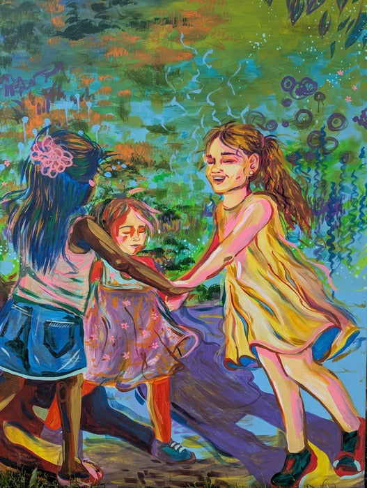 Girls Playing, 2025, acrylic on canvas, 36 x 30 in. / 91.44 x 76.2 cm.