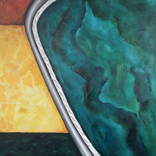 Window Seat, 2026, mixed media, 14 x 14 in. / 35.56 x 35.56 cm.