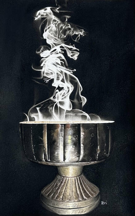 The Prayers of the Saints, 2026, charcoal and pastels, 24 x 18 in. / 60.96 x 45.72 cm.