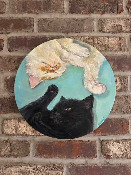YingYang Cats, 2024, oil on canvas, 12 x 12 in. / 30.48 x 30.48 cm.