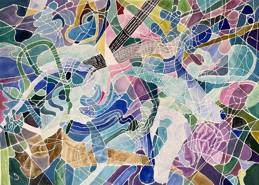 Jingle Jangle, 2026, watercolor and resist, 22 x 30 in. / 55.88 x 76.2 cm.