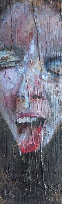 Portrait of the Artist as a Young Man, 2026, acrylic on recycled plywood, 28 x 8 in. / 71.12 x 20.32 cm.