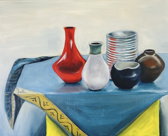 Still Life after Morandi #3, 2023, oil on canvas, 16 x 20 in. / 40.64 x 50.8 cm.
