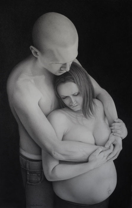 Embrace of Life 2.0, 2025, graphite and charcoal, 42 x 28 in. / 106.68 x 71.12 cm.