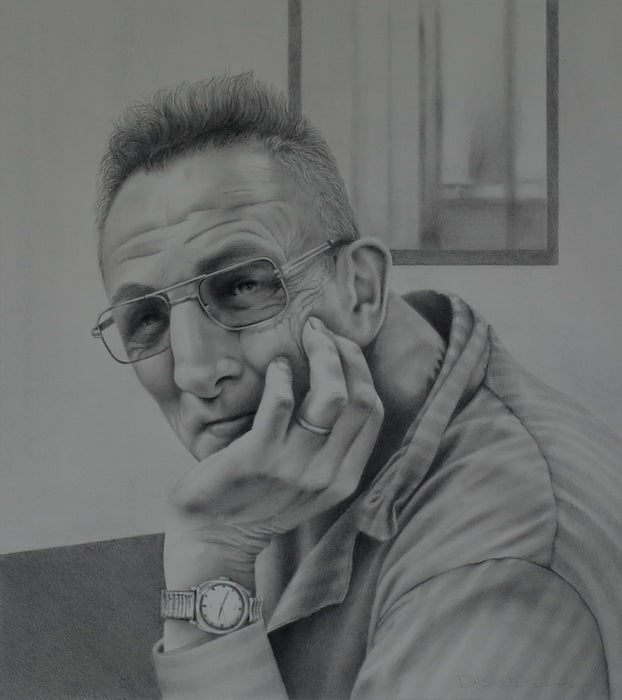 Oil Men Series, Jerry Thayer, 2024, graphite and charcoal, 24 x 21 in. / 60.96 x 53.34 cm.