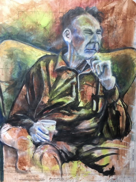 Man with a Drink, 2019, oil on paper, 24 x 28 in. / 60.96 x 71.12 cm.