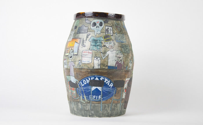 Nobody is Anybody at Pete's: Ft. McKavett, TX, 2025, porcelain, 13 x 11 x 11 in. / 33.02 x 27.94 x 27.94 cm.