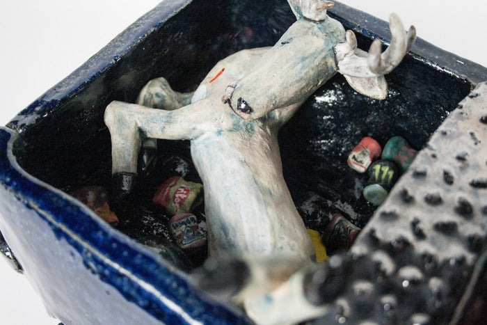 Supper's in the Back, 2026, stoneware, 9 x 16 x 6 in. / 22.86 x 40.64 x 15.24 cm.