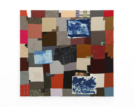 Keep Driving: Untitled 4, 2025, upcycled fabric and upholstery samples, 52 x 48 in. / 132.08 x 121.92 cm.