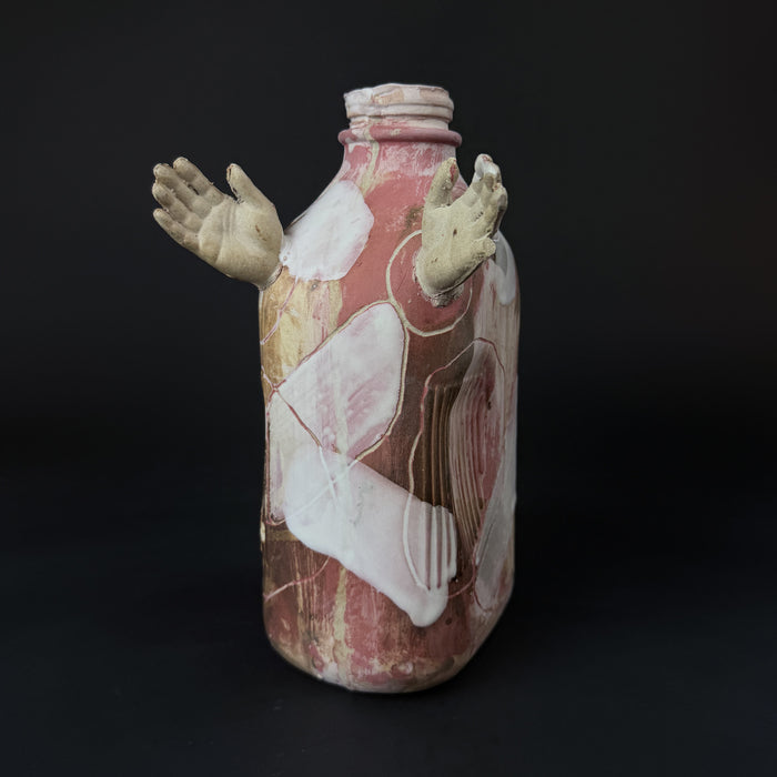 Milk Hug, 2026, ceramic, 14 x 4 x 5 in. / 35.56 x 10.16 x 12.7 cm.
