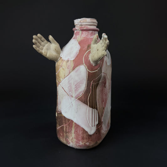 Milk Hug, 2026, ceramic, 14 x 4 x 5 in. / 35.56 x 10.16 x 12.7 cm.