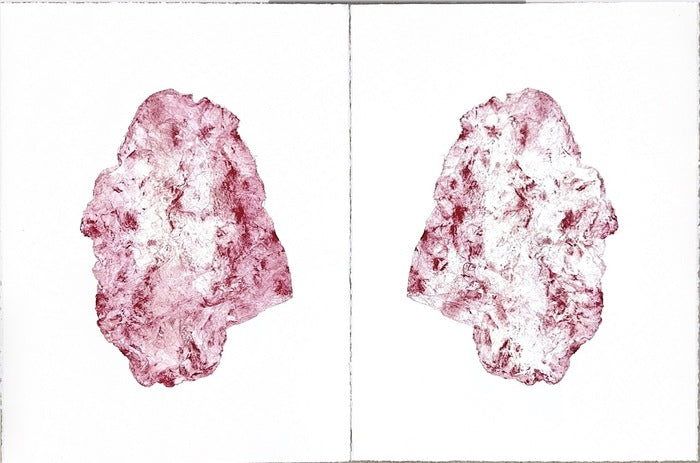 Seep, 2025, relief print with cheese cloth, 20 x 23 in. / 50.8 x 58.42 cm.