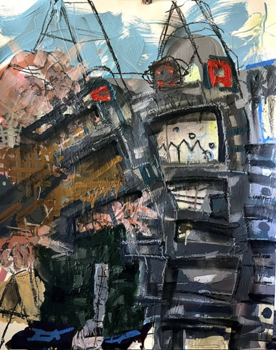 Ladder Attacks Man, 2026, mixed media, 29 x 23 in. / 73.66 x 58.42 cm.