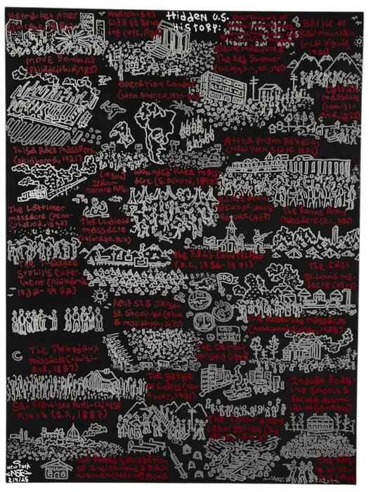 U.S.A. Hidden History, 2025, paint markers on canvas, 18 x 24 in. / 45.72 x 60.96 cm.