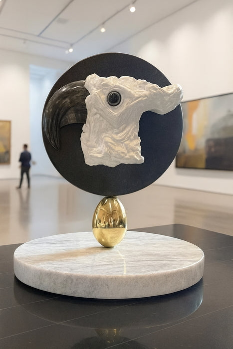 The White Shadow, 2025, mixed media, 13.5 x 12 x 12 in. / 34.29 x 30.48 x 30.48 cm.