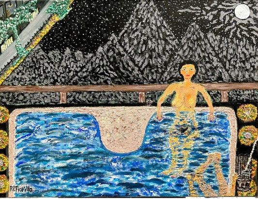 Woman in Hot Tub (Turning Stone Casino), 2019, oil, 16 x 20 in. / 40.64 x 50.8 cm.