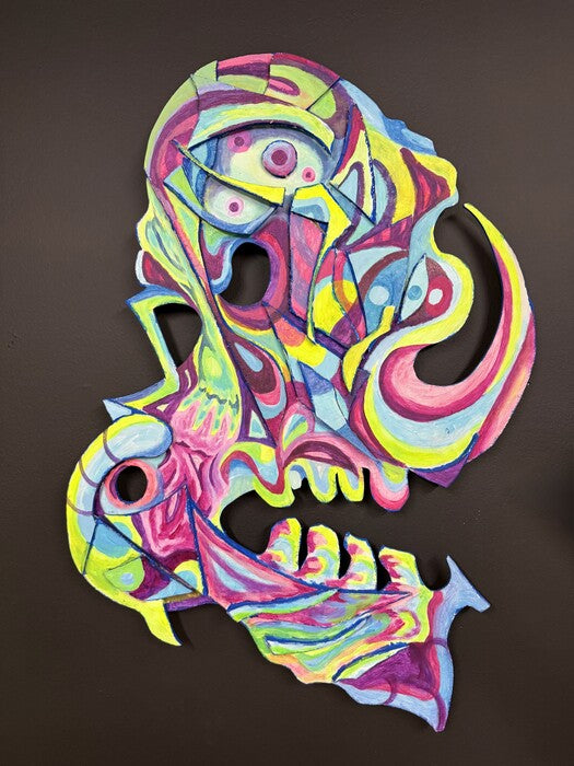Mis Communicate, 2025, acrylic on wood panel, 26 x 28 in. / 66.04 x 71.12 cm.